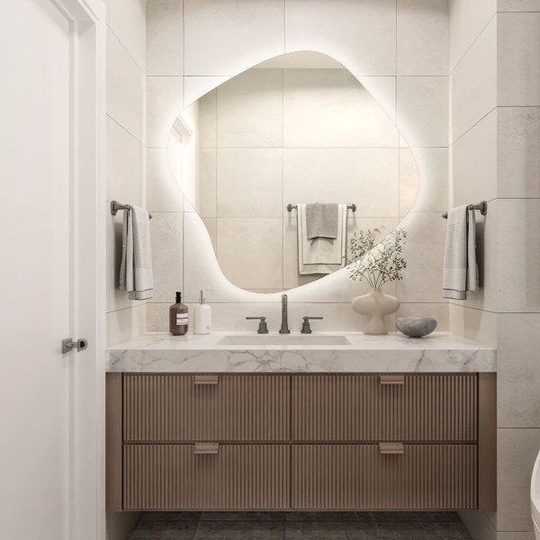 Oregelbunden spegel med led 48x48 cm