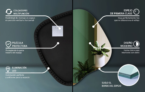 Oregelbunden spegel med led 48x48 cm