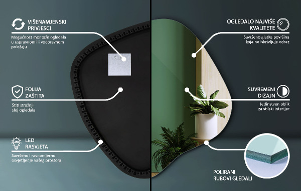 Oregelbunden spegel med led 48x48 cm