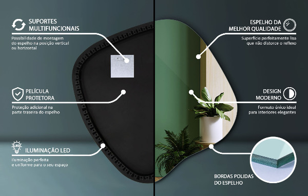 Oregelbunden spegel med led 48x48 cm