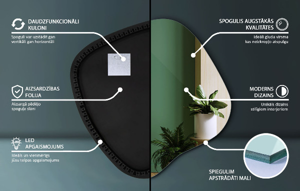 Oregelbunden spegel med led 59x58 cm