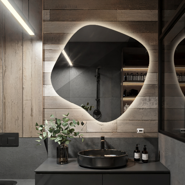 Oregelbunden spegel med led 68x67 cm