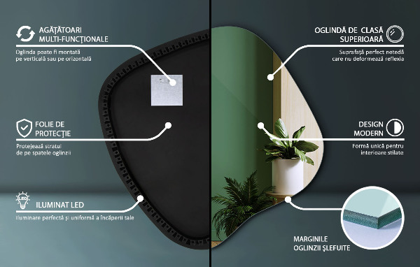 Oregelbunden spegel med led 68x67 cm