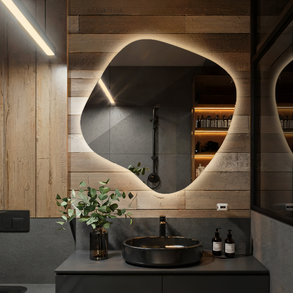 Oregelbunden spegel med led 68x67 cm