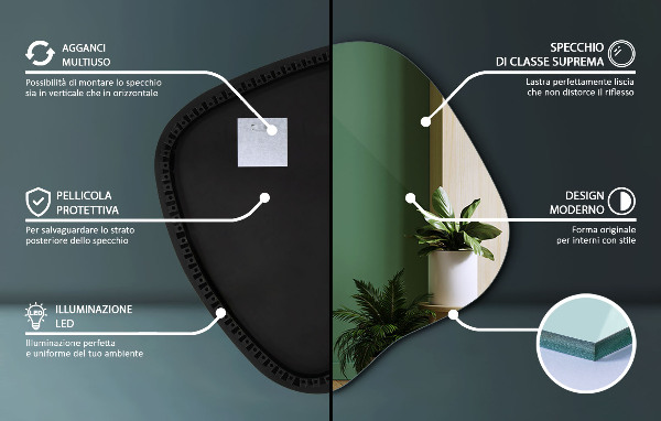 Oregelbunden spegel med led 77x77 cm