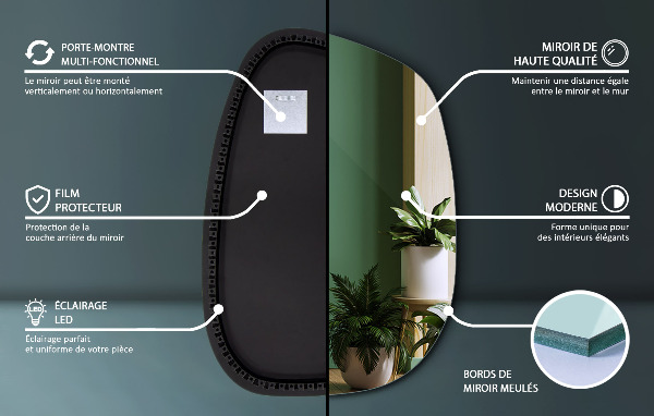 Oregelbunden spegel med LED 49x34 cm