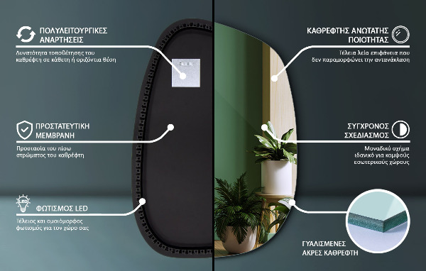 Oregelbunden spegel med LED 49x34 cm