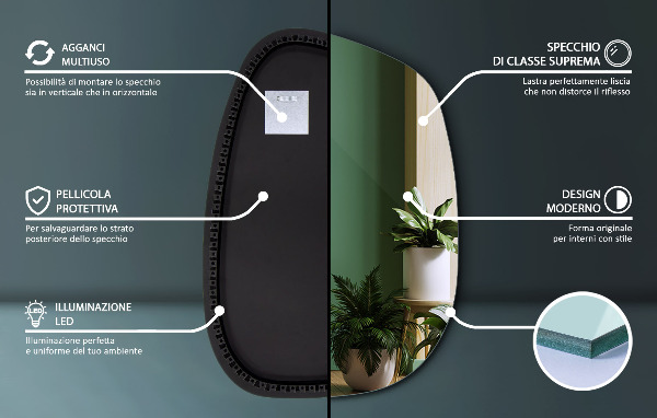 Oregelbunden spegel med LED 55x38 cm