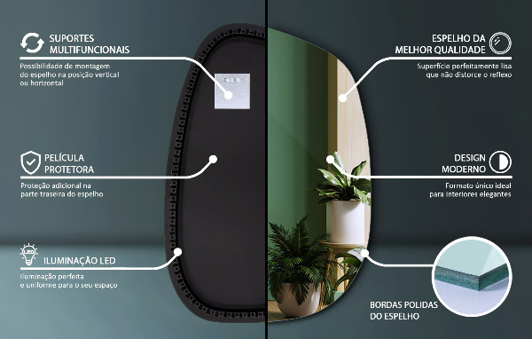 Oregelbunden spegel med LED 55x38 cm