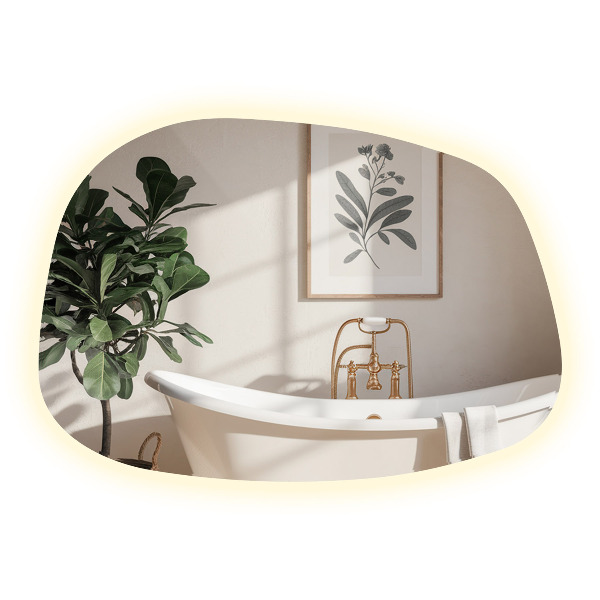 Oregelbunden spegel med LED 55x38 cm