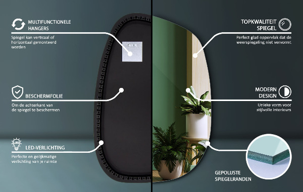 Oregelbunden spegel med LED 79x57 cm