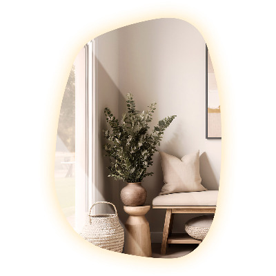 Oregelbunden spegel med LED 91x66 cm