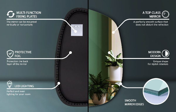 Oregelbunden spegel med LED 91x66 cm