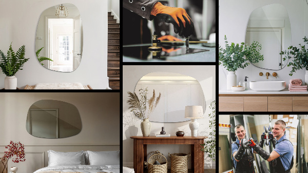 Oregelbunden spegel i form av en fläck 68x47 cm