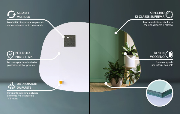 Oregelbunden spegel i form av en fläck 79x57 cm