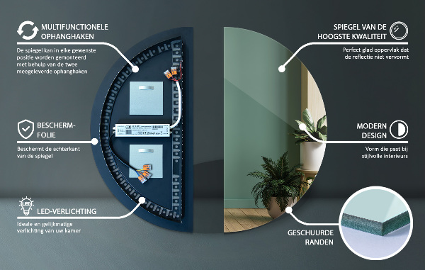 LED Halvcirkel Spegel 25x50 cm