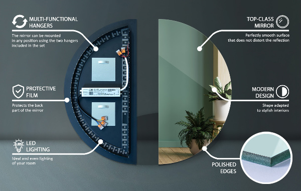 LED Halvcirkel Spegel 25x50 cm
