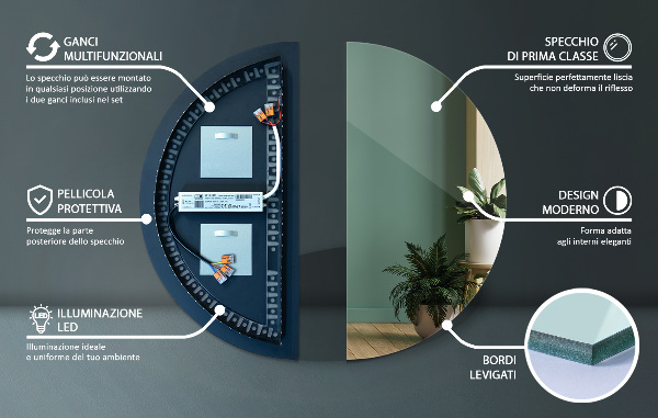 LED Halvcirkel Spegel 40x80 cm