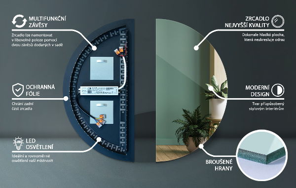 LED Halvcirkel Spegel 45x90 cm