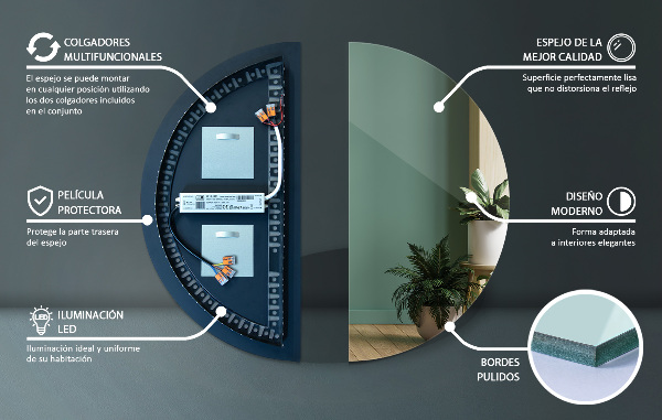 LED Halvcirkel Spegel 50x100 cm
