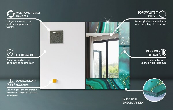 Rektangulär spegel med tryckt ram Grönt geometriskt mönster