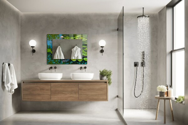 Rektangulär spegel med tryckt ram Näckrospulver