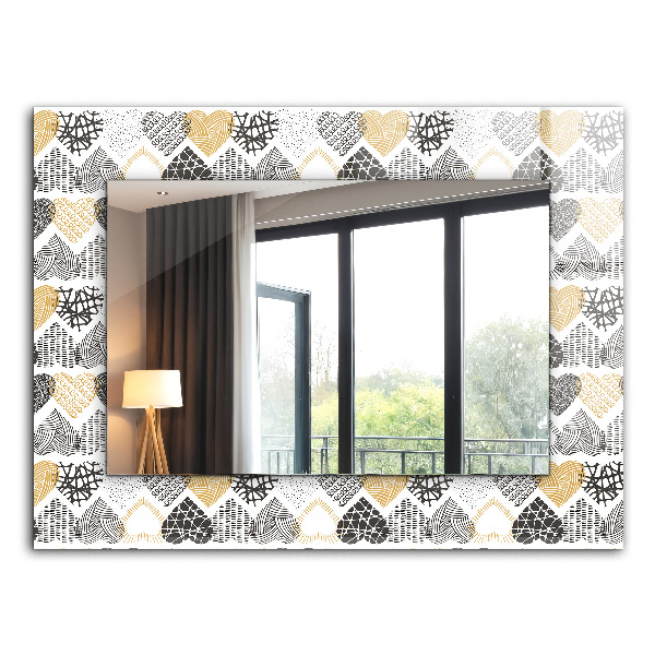 Spegel med tryckt ram Färgglada hjärtan