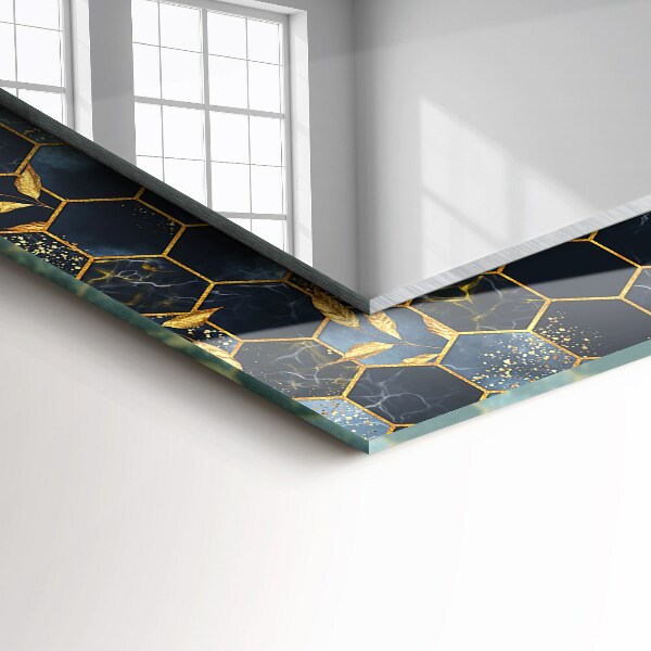 Rektangulär spegel med tryckt ram Sexkantiga blad