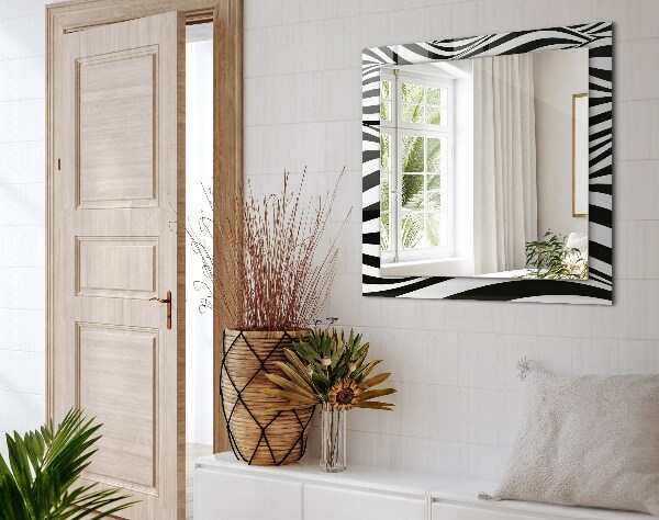 Spegel med tryckt ram Svarta och vita vågor