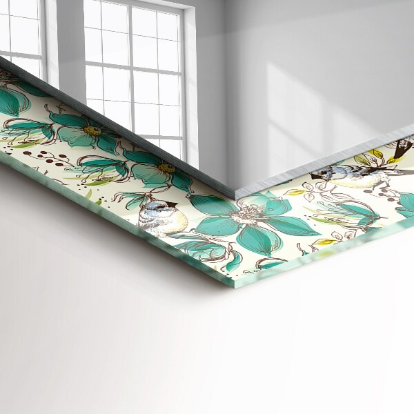 Rektangulär spegel med tryckt ram Fåglar och blommor