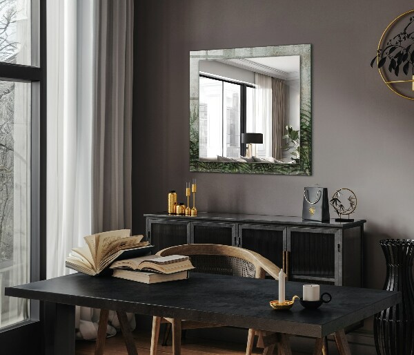 Rektangulär spegel med tryckt ram Gröna ormbunksblad