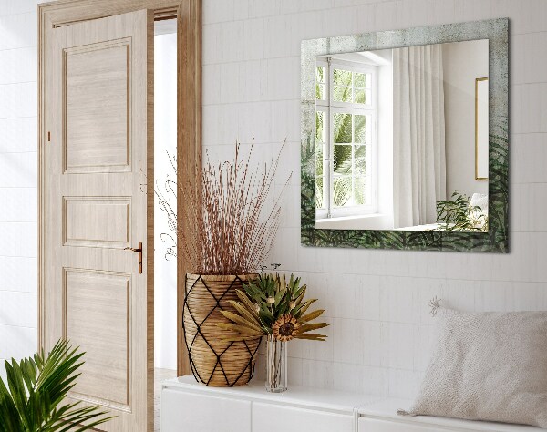 Rektangulär spegel med tryckt ram Gröna ormbunksblad