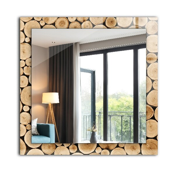Spegel med tryckt ram Tvärsnitt av en trädstam