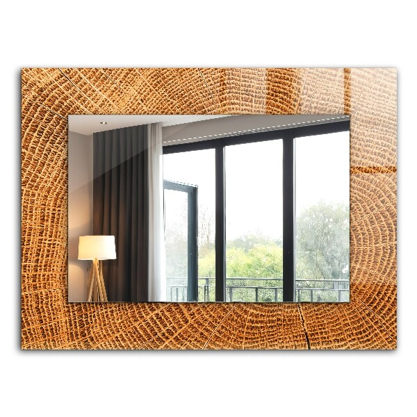 Rektangulär spegel med tryckt ram Tvärsnitt av ringarna på en trädstam