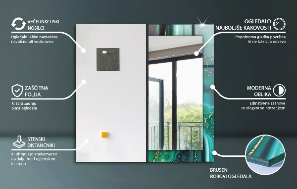 Spegel med tryckt ram Motiv i vit marmor