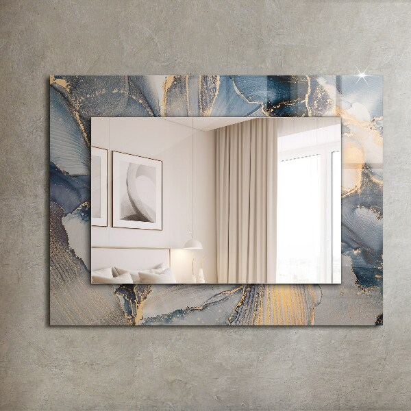 Rektangulär spegel med tryckt ram Blå abstrakt konst