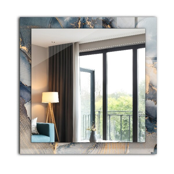 Rektangulär spegel med tryckt ram Blå abstrakt konst