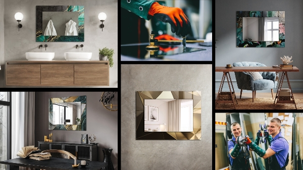 Rektangulär spegel med tryckt ram Abstrakta marmormotiv