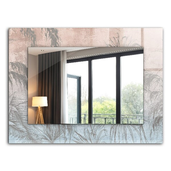 Rektangulär spegel med tryckt ram Växter i pastellfärger