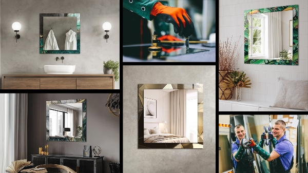 Spegel med tryckt ram Vintage stil blommor