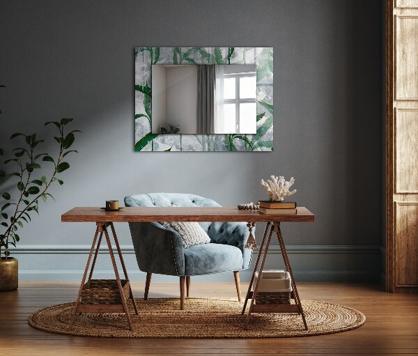 Rektangulär spegel med tryckt ram Växter med gröna blad