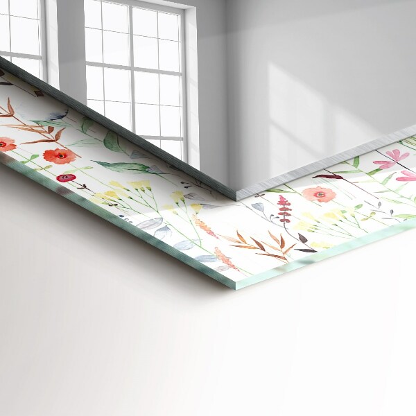 Rektangulär spegel med tryckt ram Blommor med akvarellmotiv