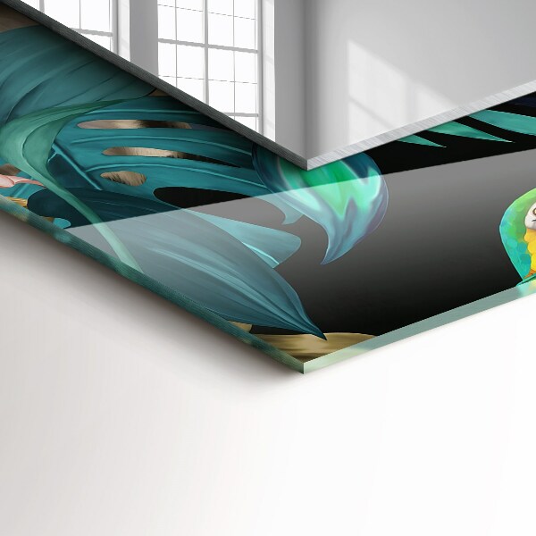 Spegel med tryckt ram Papegojor med en tiger i djungeln