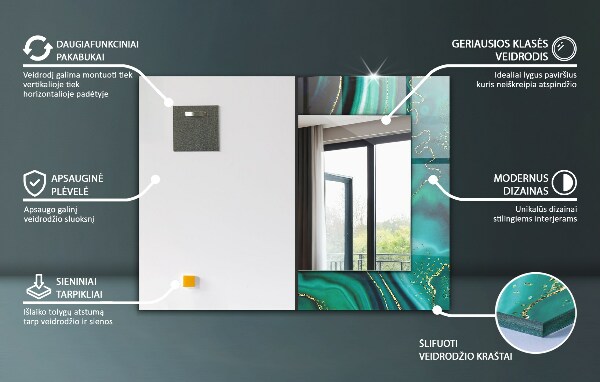 Rektangulär spegel med tryckt ram Svarta och vita mönster