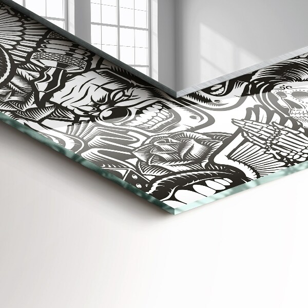 Rektangulär spegel med tryckt ram Svarta och vita mönster