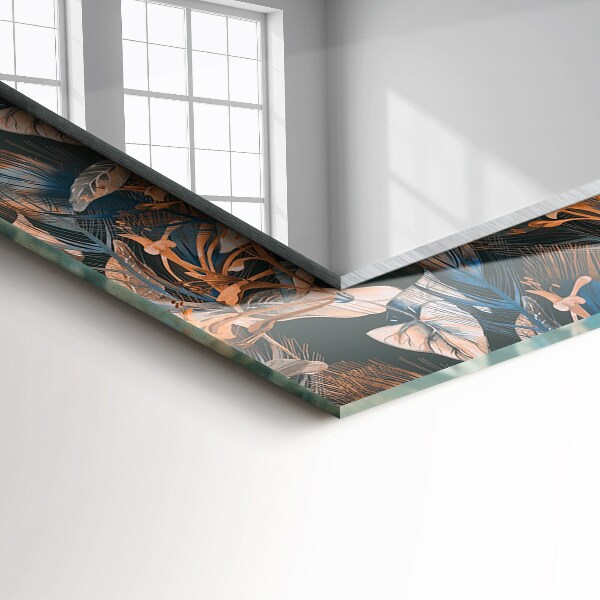 Rektangulär spegel med tryckt ram Blommor och blad