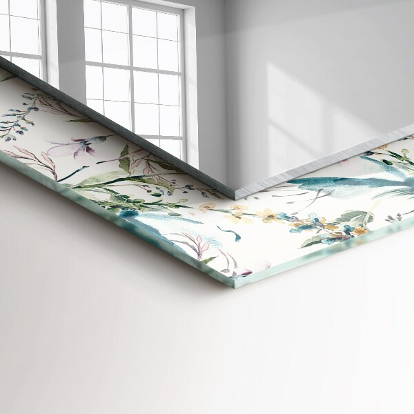 Rektangulär spegel med tryckt ram Akvarell blommönster