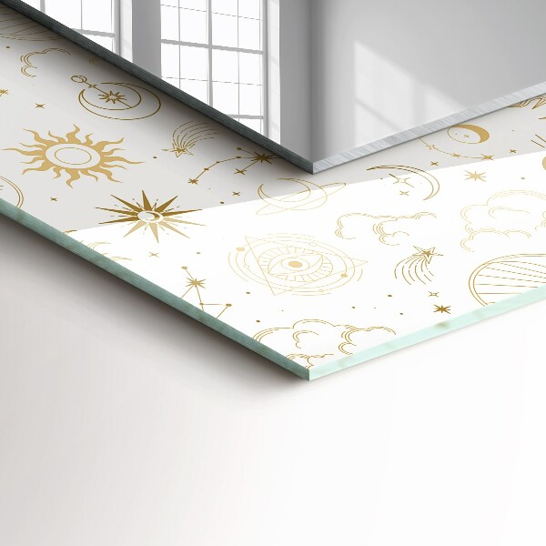 Rektangulär spegel med tryckt ram Sol Månstjärnor