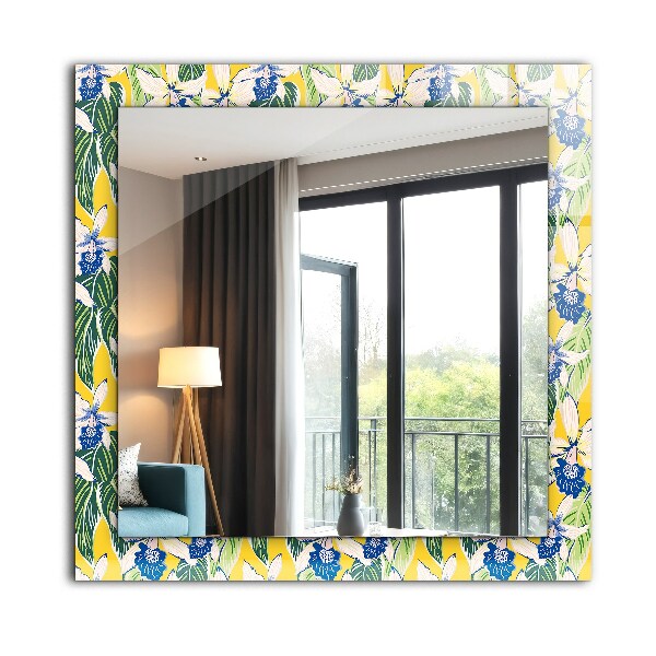 Spegel med tryckt ram Blommor och blad