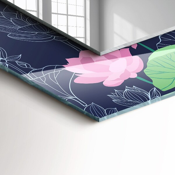 Rektangulär spegel med tryckt ram Rosa lotusblommor
